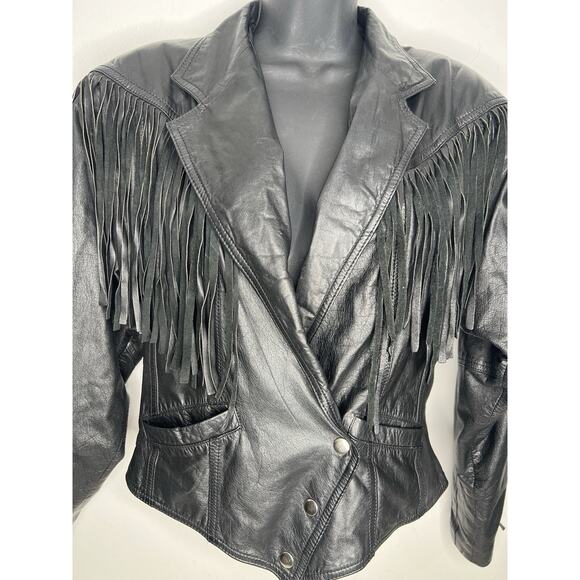 Leather Loft Black Fringe Leather Jacket Women’s Size Small - Picture 8 of 15